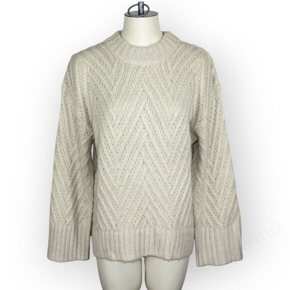 Medium ANewDay Sweater Chevron Knit BellSleeve Soft Fisherman - Picture 1 of 10